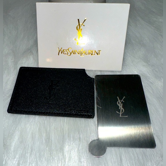 Rare!!! Saint Laurent YSL Logo Case & Stainless Steel Makeup Mirror Unbreakable - Picture 1 of 9